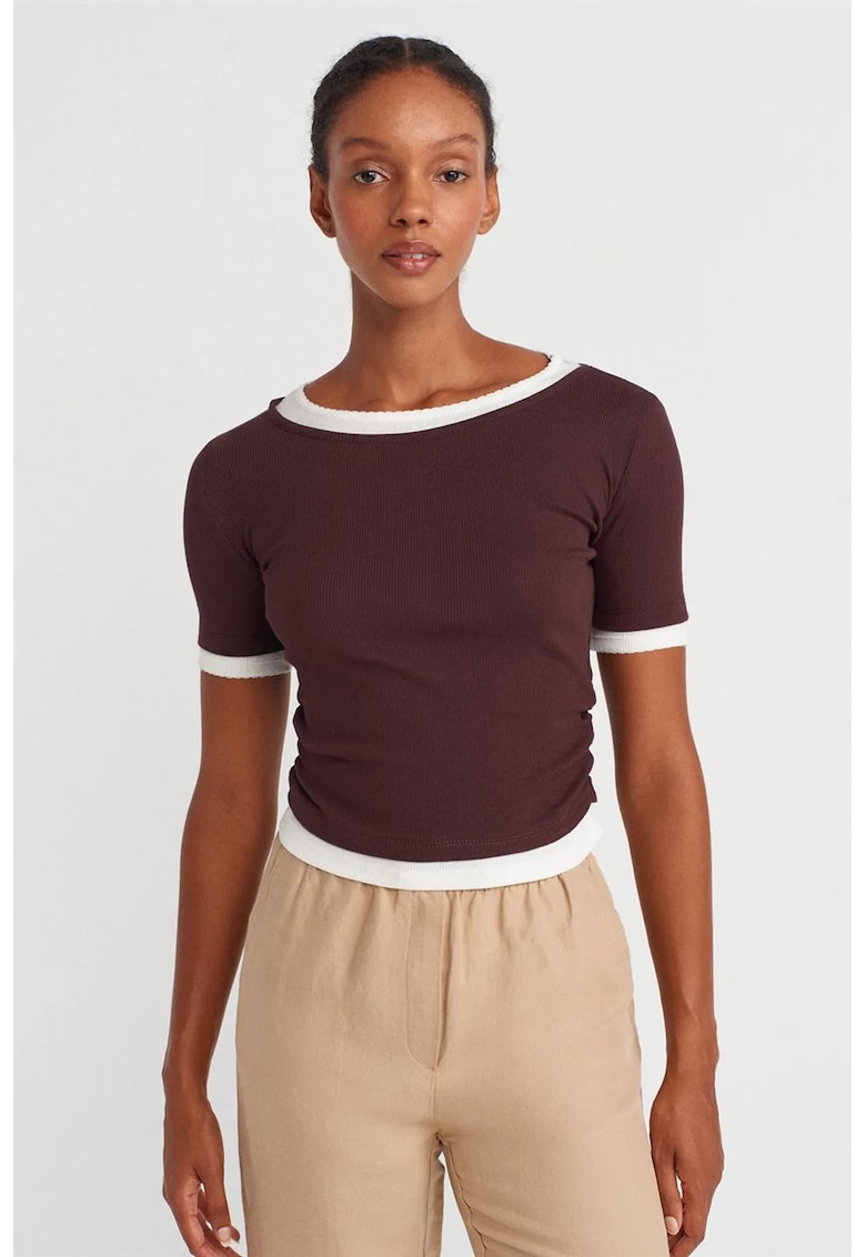 Tricou dama - scurt - slim-fit - rosu burgundy - 100% bumbac