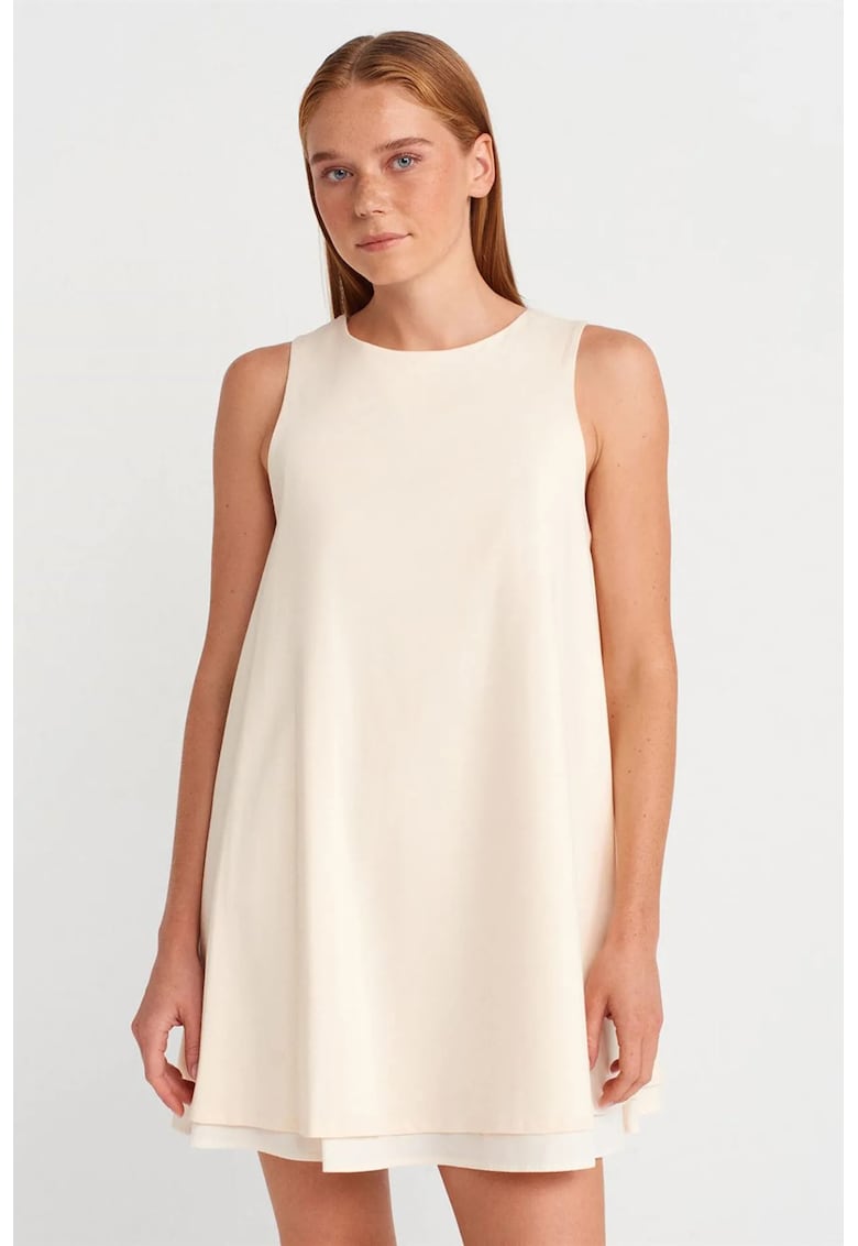 Rochie Mini Femei - Tip Shift - Fara Maneci - Crem Natural - Bumbac