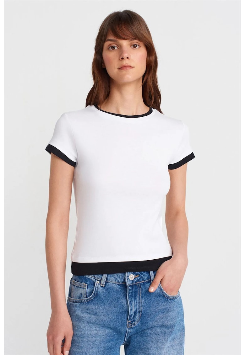 Tricou dama - tricou din bumbac - guler rotund - alb - slim fit