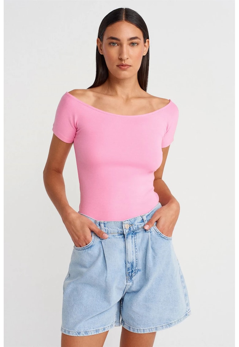 Tricou dama - slim fit - roz aprins - bumbac/modal/elastan