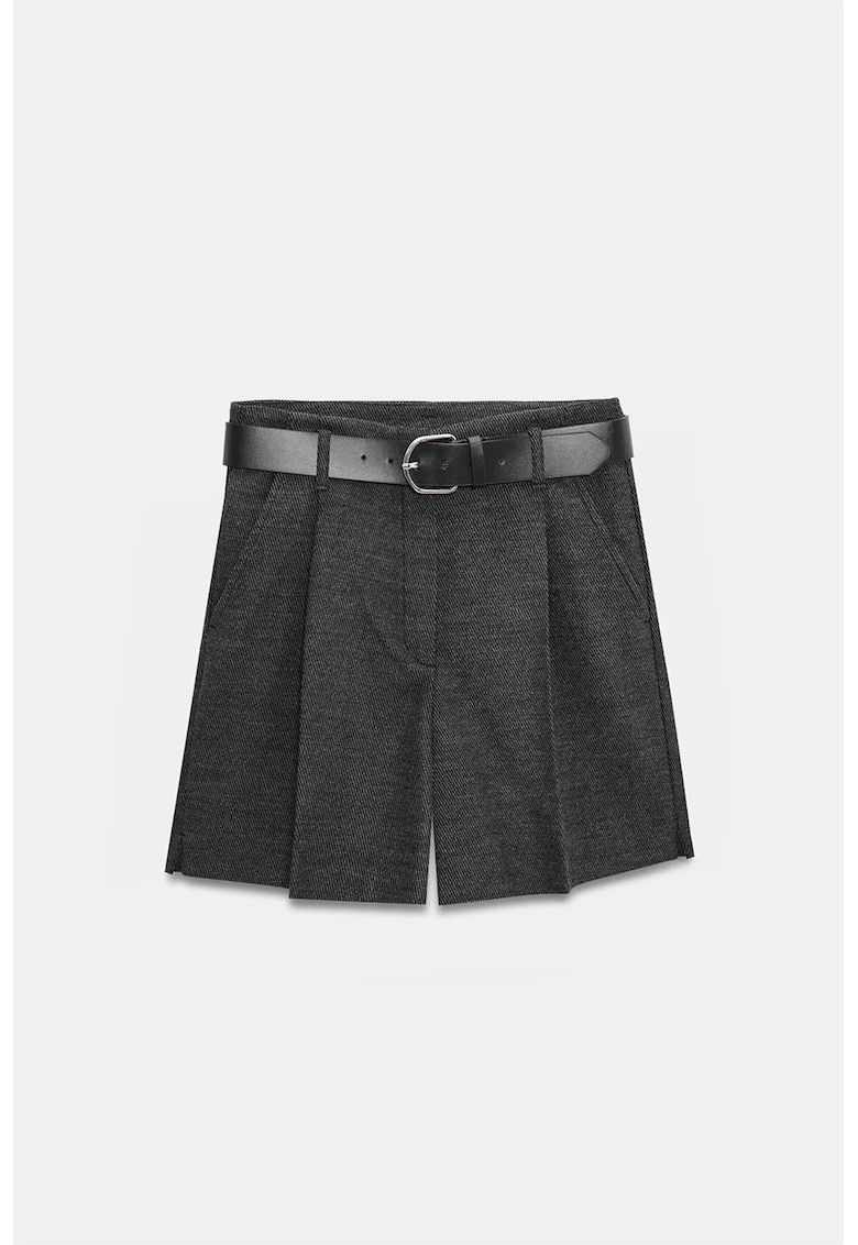 Pantaloni scurti - talie inalta - poliester-viscoza-elastan - Negru