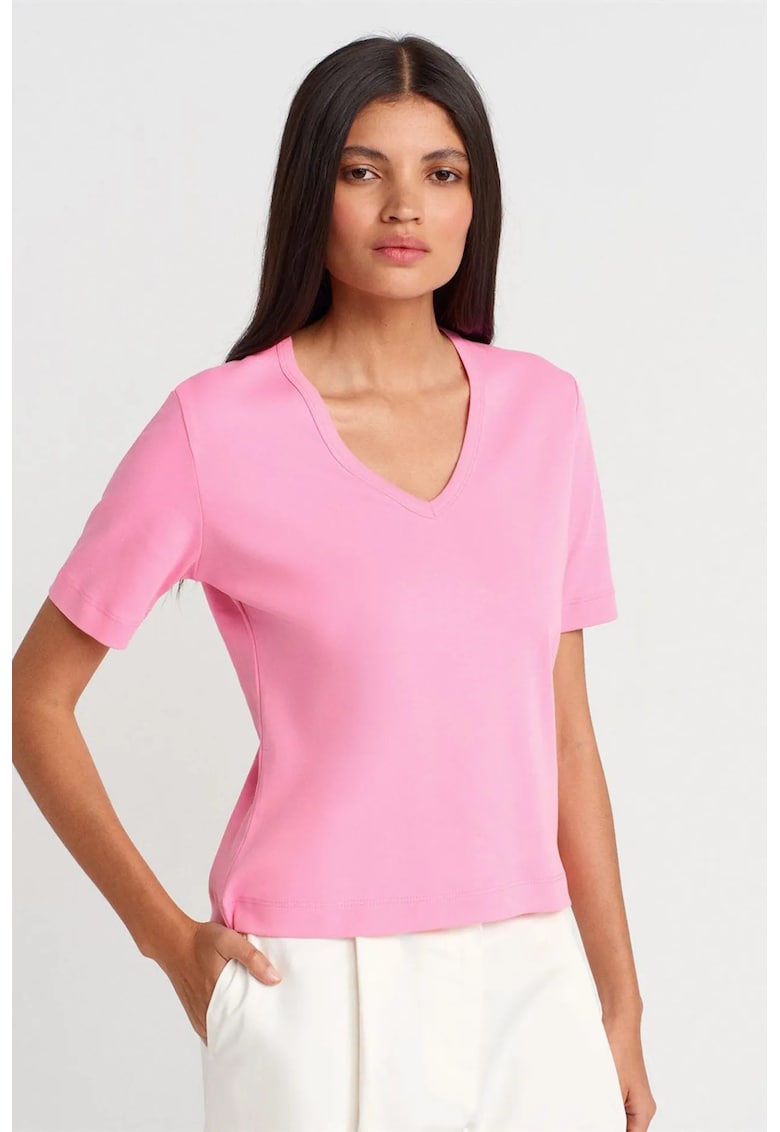 Tricou dama - tricou din bumbac - roz aprins - maneca scurta - regular fit