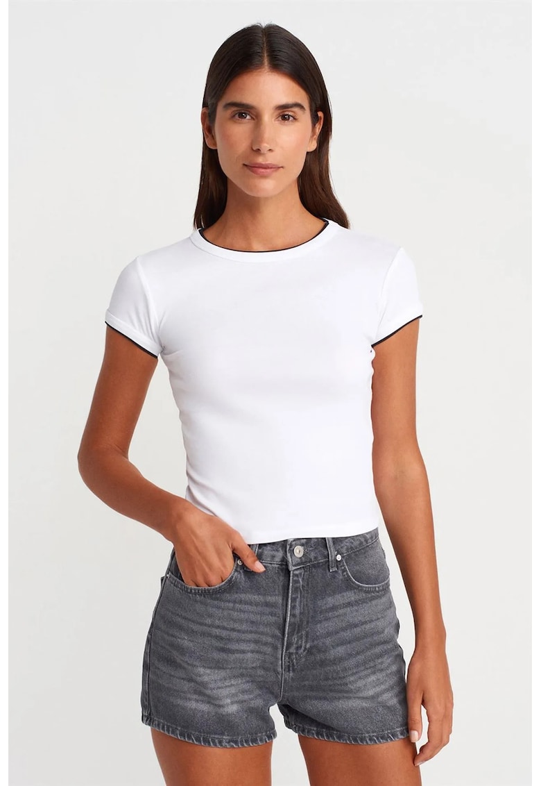 Tricou crop - slim fit - alb - bumbac