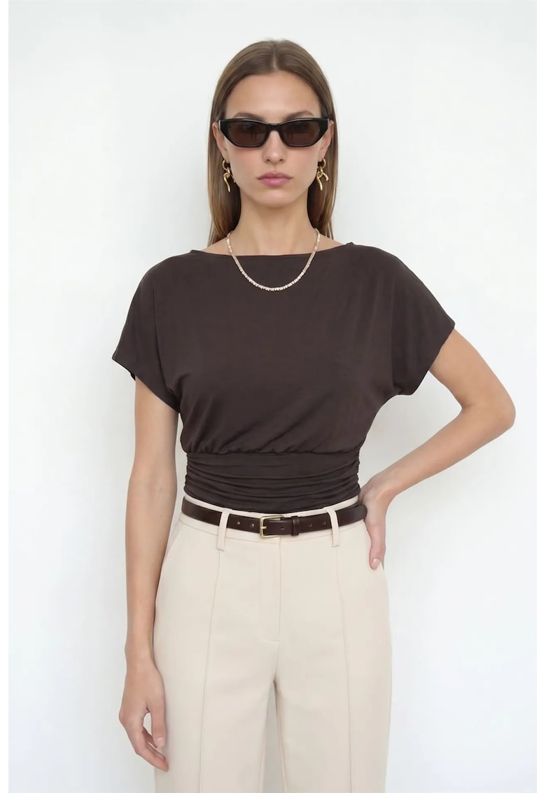 Bluza dama - Bluza cu guler rotund - decupaje - maro cafea - amestec de modal