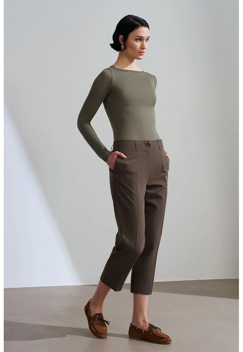Pantaloni dama - Capri cu talie inalta - maro mocha - casual
