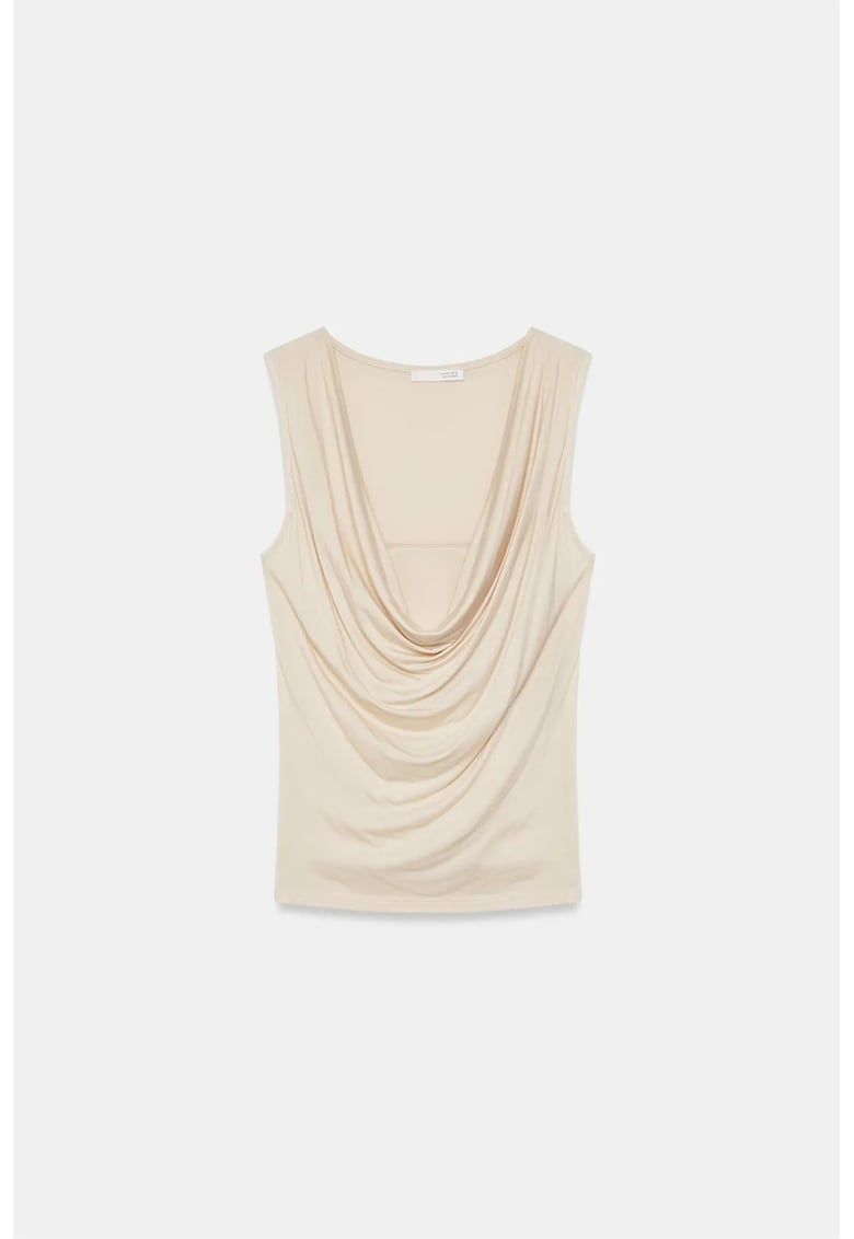 Bluza fara maneci - decolteu tip sal - bej natural - viscoza elastan