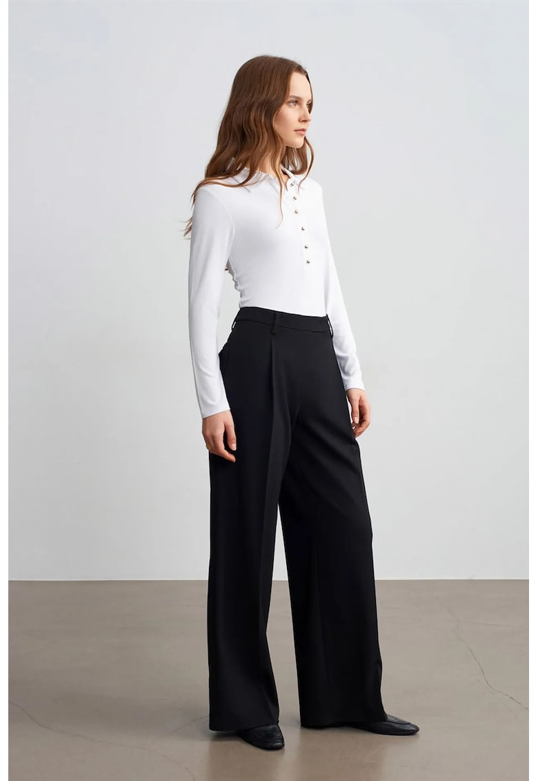 Pantaloni dama - talie inalta - croiala larga - negru