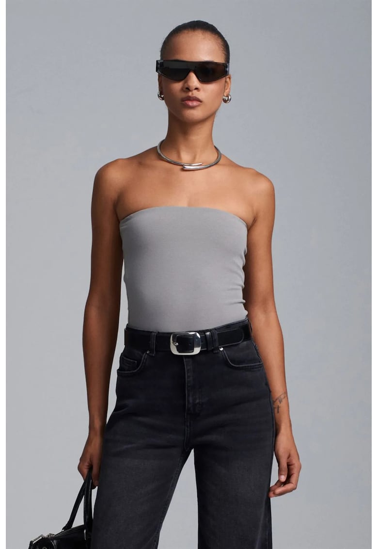 Bodycon - fara bretele - gri - bumbac cu elastan