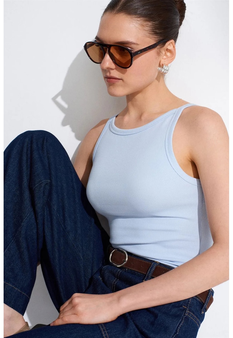 Bluza dama - fara maneci - casual - albastru deschis - 95% bumbac