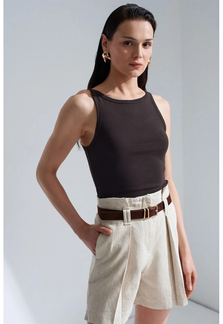 Bluza fara maneci casual - neagra - din bumbac cu elastan - tip halter
