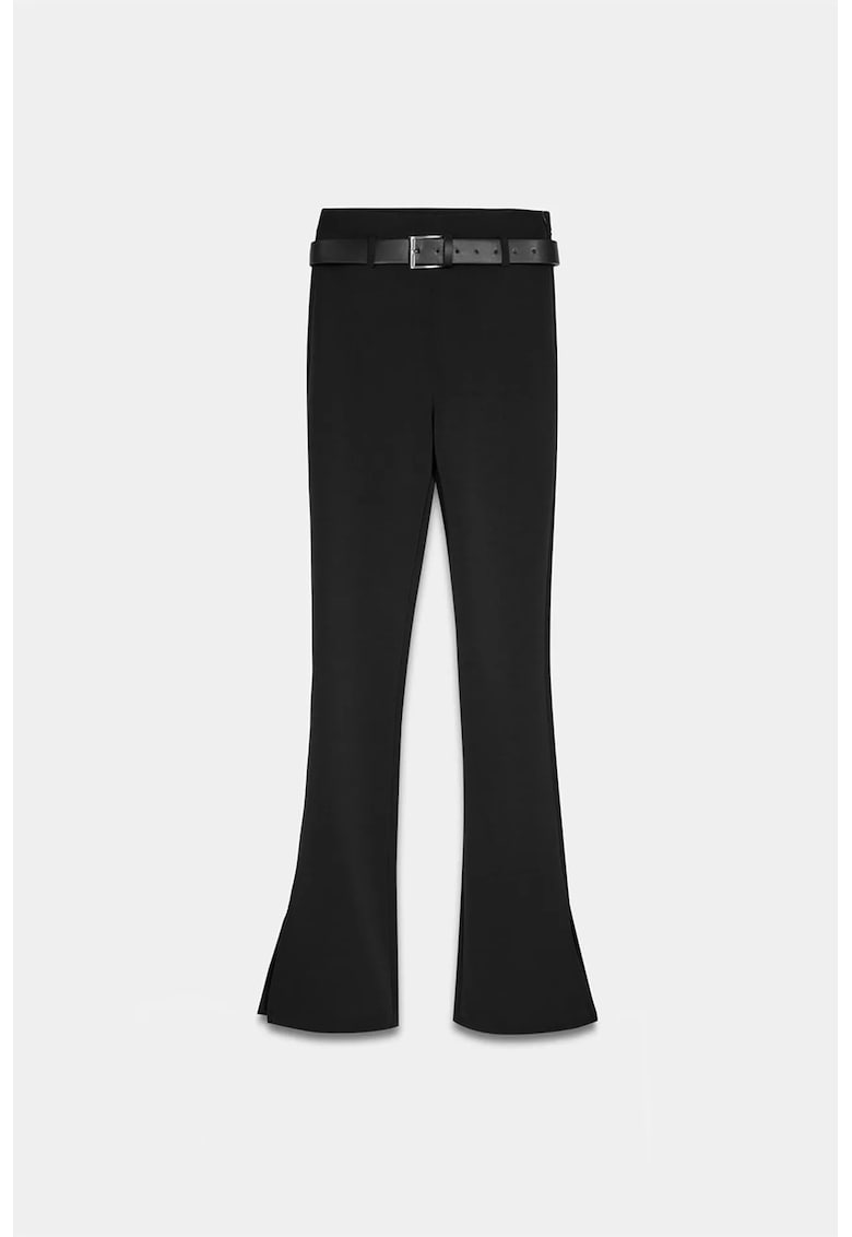 Pantaloni dama - evazati skinny - negru - poliester - acril - lana - elastan