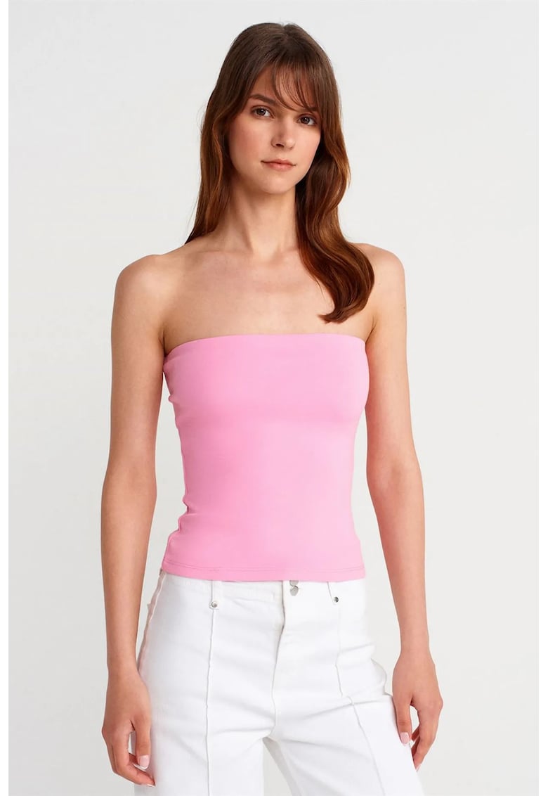 Bluza dama - tip bandeau - slim-fit - roz aprins - bumbac - poliester - elastan