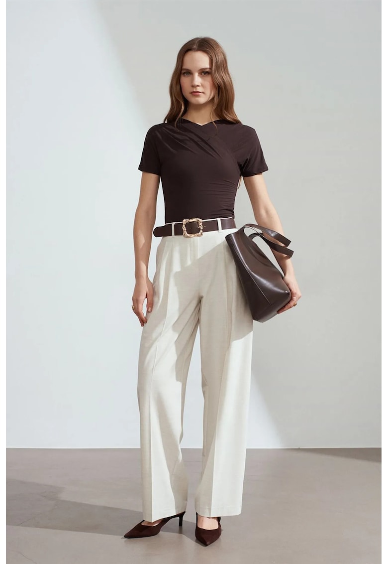 Pantaloni dama - Palazzo - talie inalta - crem natural - poliester-viscoza-elastan