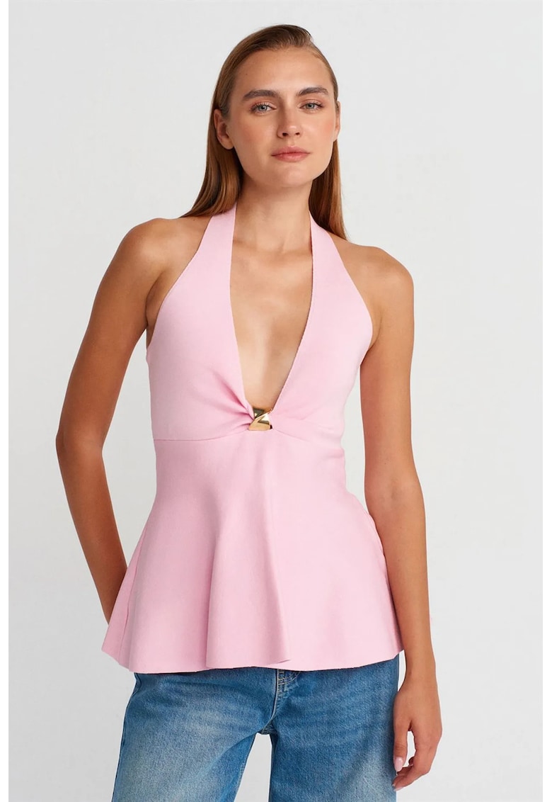 Bluza dama - Bluza Halter Peplum - elegant - roz pudra - fara inchidere -