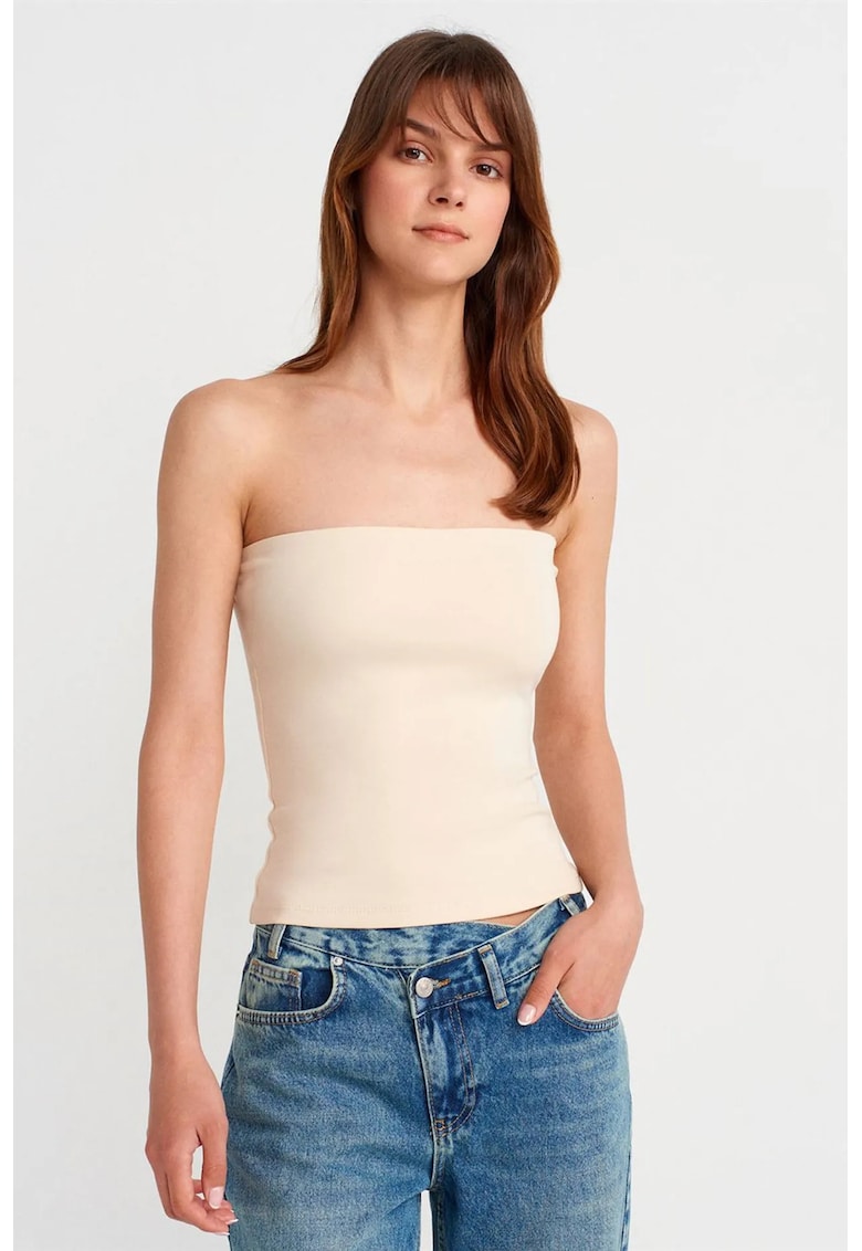 Bluza dama - tip bandeau - slim-fit - Crem - amestec bumbac-poliester-elastan