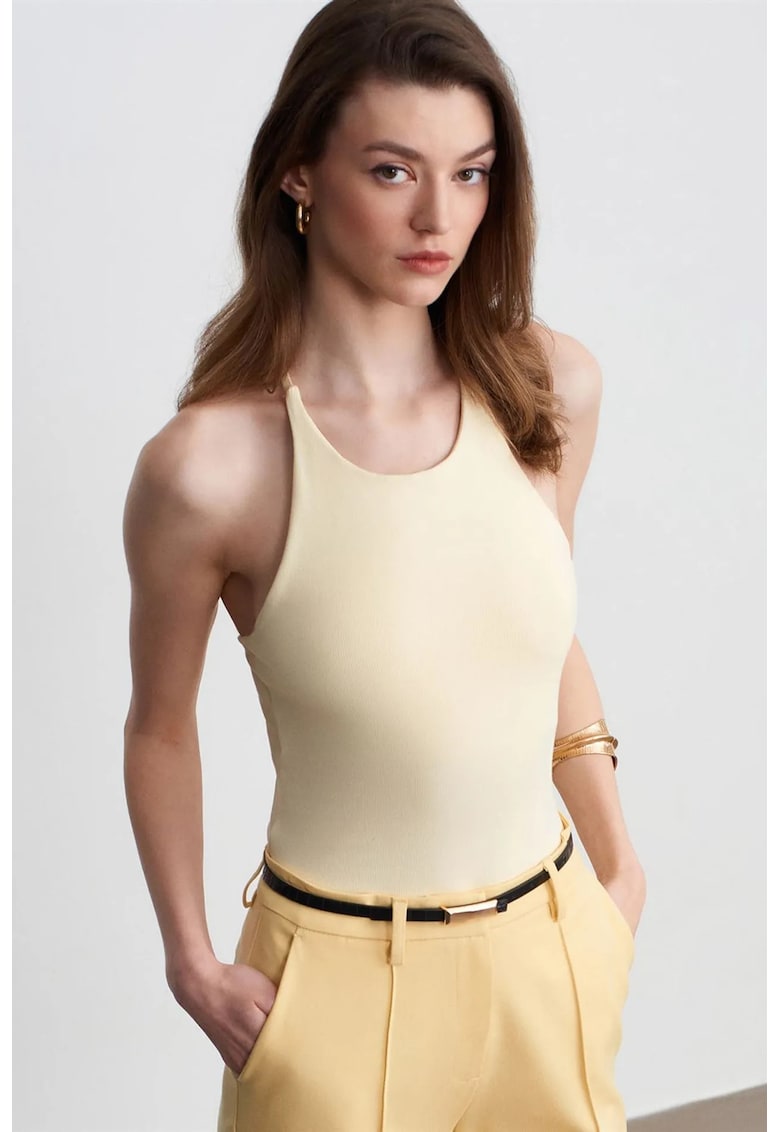Bluza dama - Slim Fit - galben lamaie - bumbac-elastan