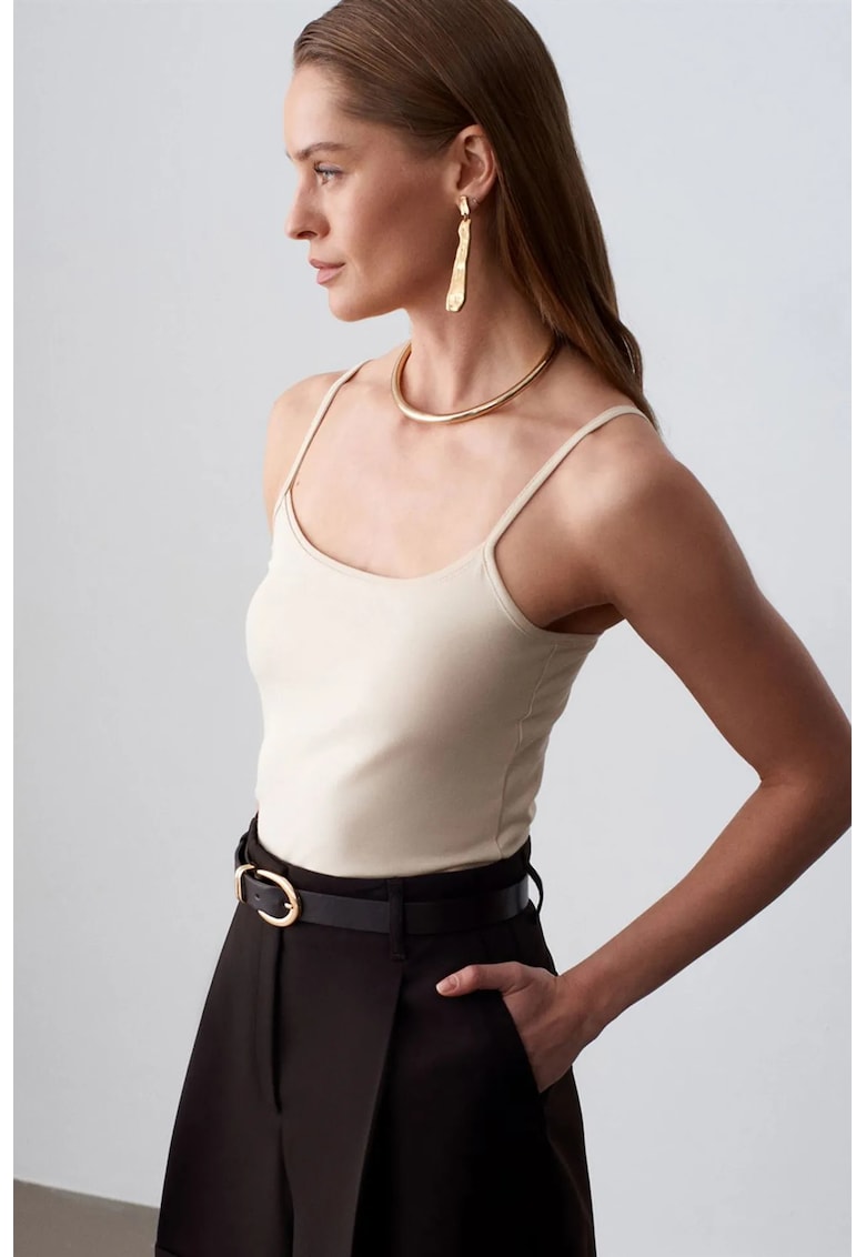 Bluza dama - Bluza fara maneci - croiala slim - crem natural - jerseu