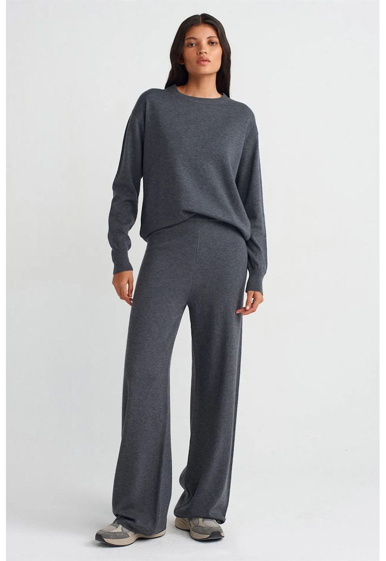Pantaloni dama - tricotati - elastic - gri antracit - casual -