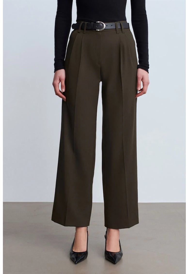 Pantaloni dama - plisati - verde kaki - crep