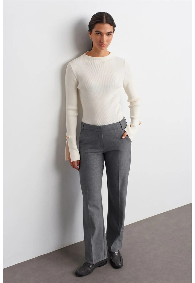 Pantaloni dama - talie joasa - croiala dreapta - Gri antracit - din crep