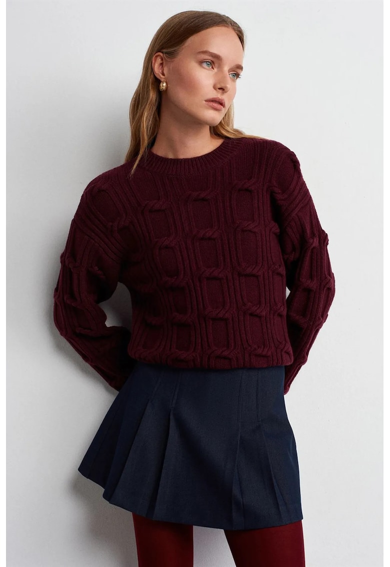 Pulover dama - tricotat - rosu burgund - maneci lungi - fara inchidere -