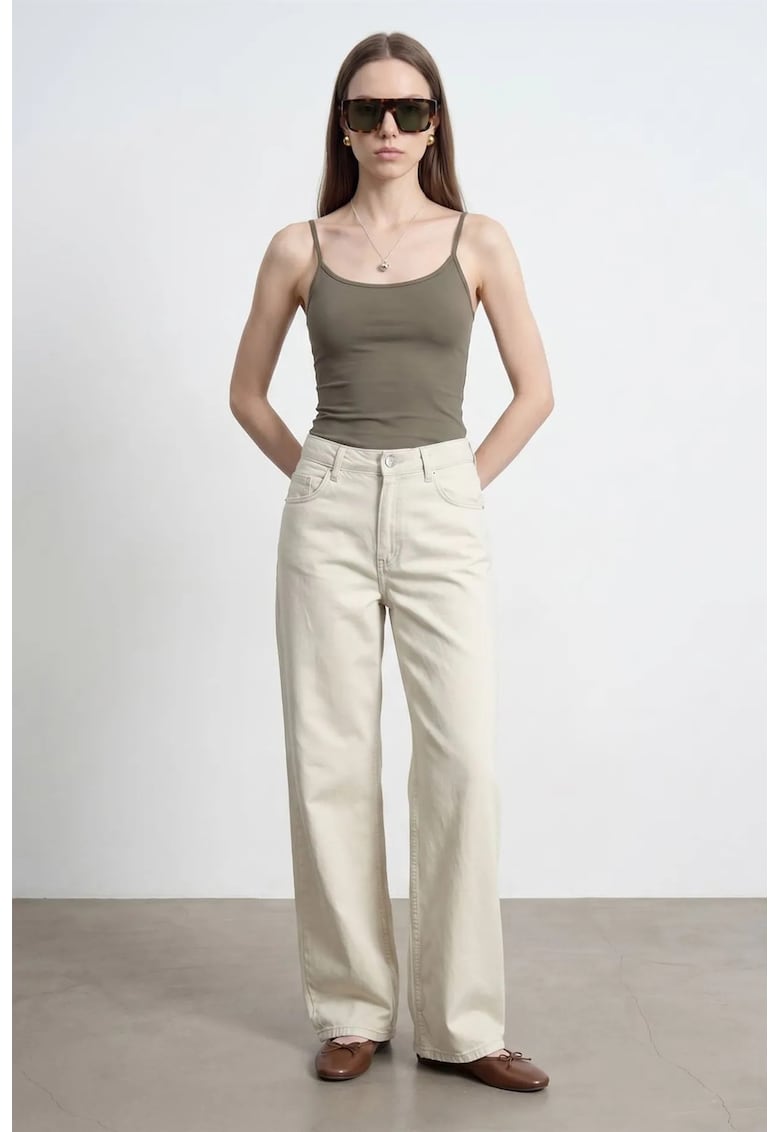 Blugi dama - High-Waist Wide-Leg - piatra naturala - denim