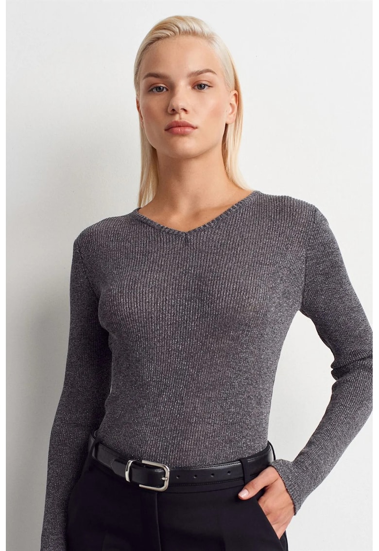 Pulover dama - slim fit - gri antracit - tricot din poliester si viscoza - One Size INTL -