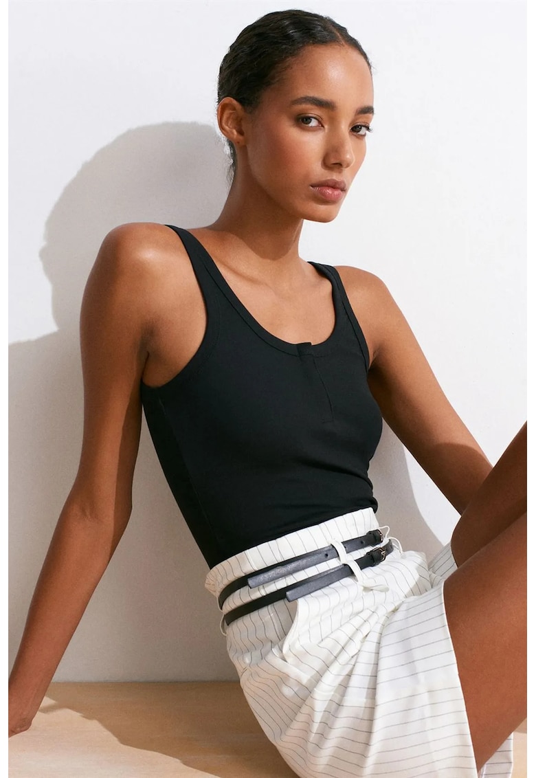 Bluze dama - Bluza Cami scurta - casual - negru - 48% bumbac - 47% modal - 5% elastan