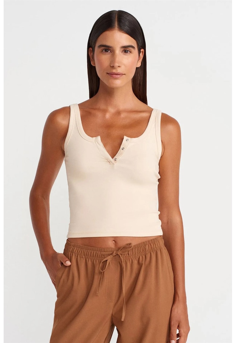 Maiou Crop crem natural - bumbac-modal-elastan - detalii cu nasturi