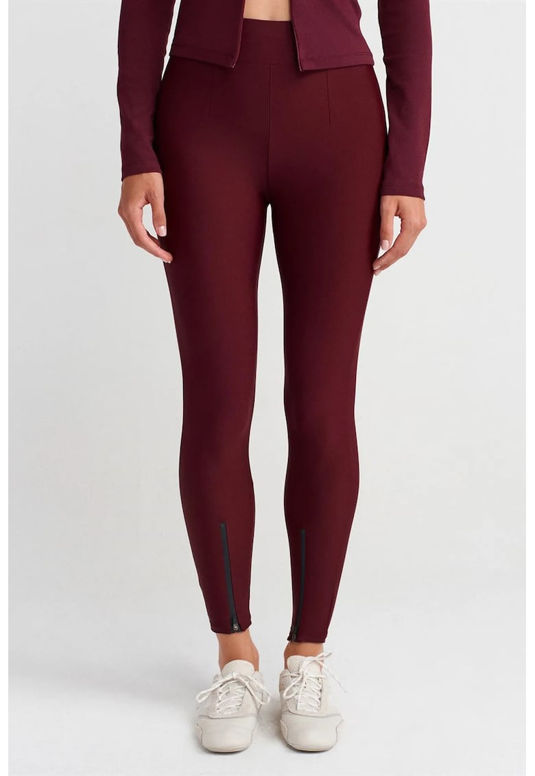 Colanti Femei skinny cu talie inalta - detaliu fermoar - rosu burgundy - 80% poliamida/20% elastan