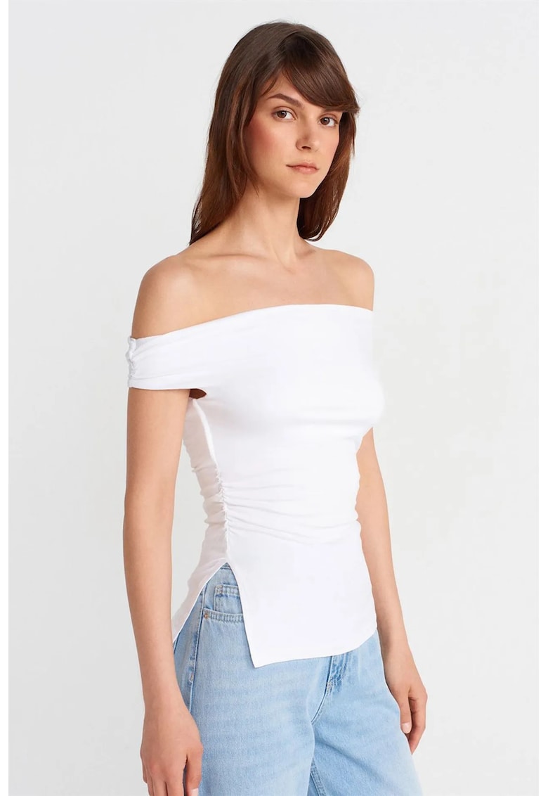 Bluza dama - bluza mulata cu umerii goi - alb - viscoza-elastan