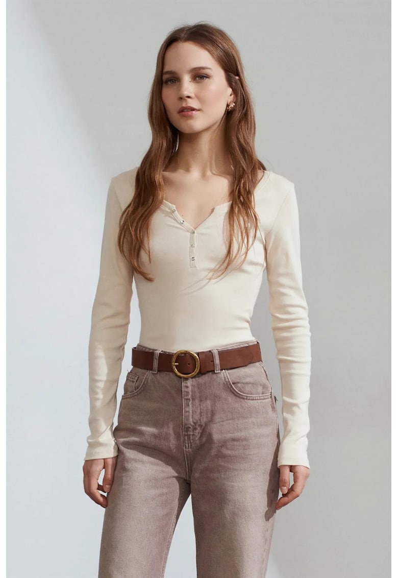 Bluza dama - Bluza Slim Fit - maneca lunga - crem natural - 100% bumbac