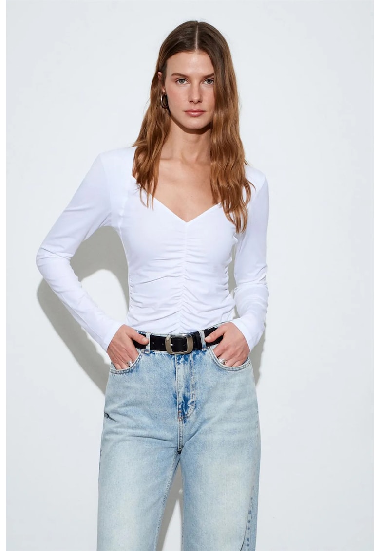 Bluza dama - bluza din jerseu - casual - alb - 48% bumbac - 48% modal - 4% elastan