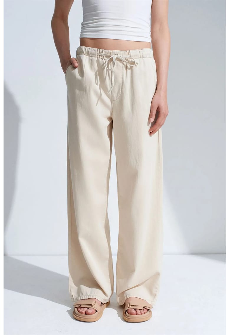 Blugi dama - picior larg - talie medie - bej natural - denim