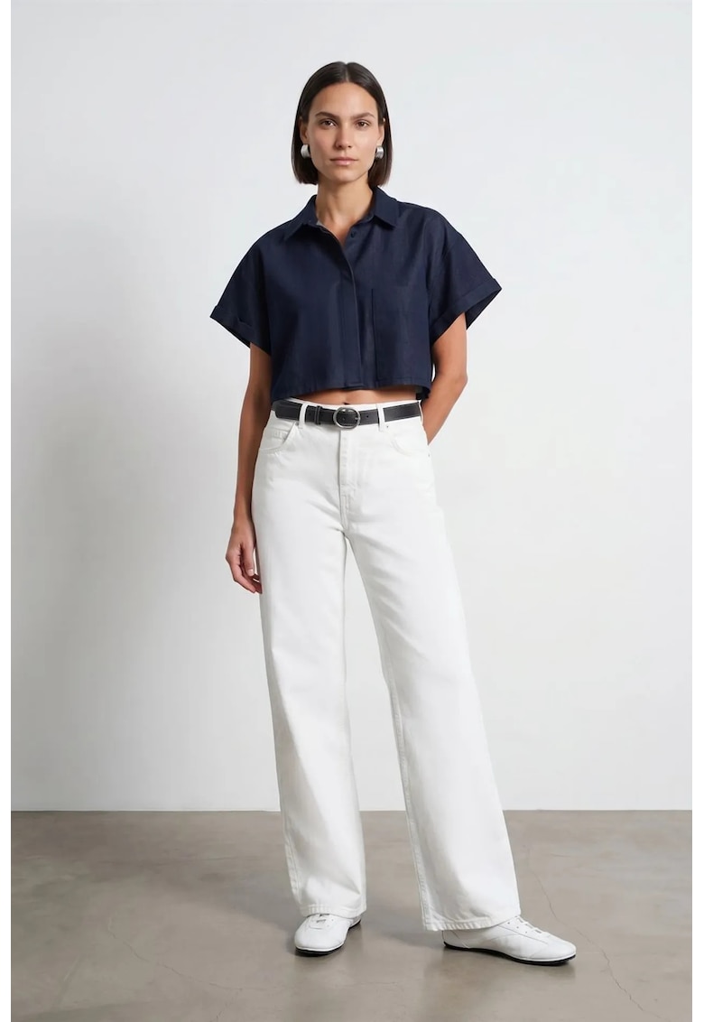 Blugi dama - talie inalta - picior lat - alb - denim