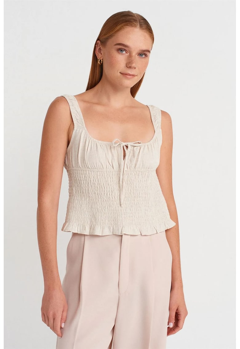 Bluza dama - crop - detalii cu snur - oatmeal - amestec viscoza si in