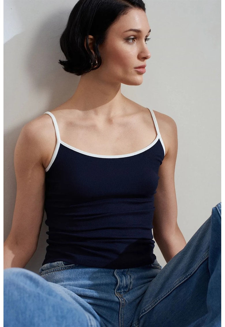 Bluza dama - fara maneci - color-block - bleumarin - tricot subtire