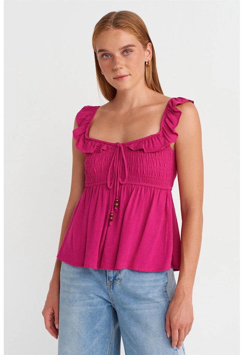 Bluza dama - bluza fara maneci - volanase - roz aprins - 70% viscoza - 30% in