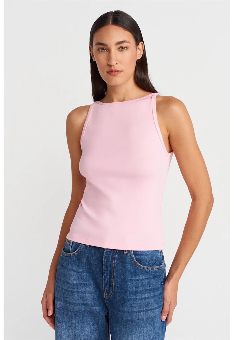 Bluza dama - Bluza cu guler tip halter - croiala slim - roz pudra - bumbac-modal-elastan
