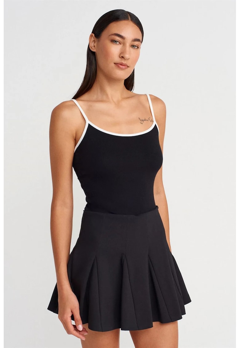 Bluza dama - fara maneci - color-block - negru - amestec viscoza-nailon-elastan