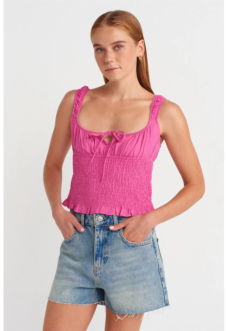 Bluza dama - crop fara maneci - roz aprins - 70% viscoza - 30% in