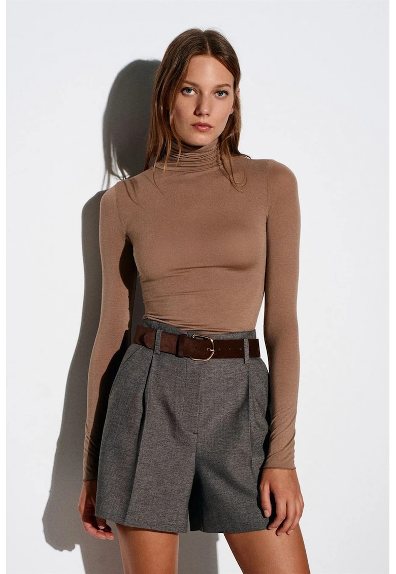 Bluza dama - slim fit - elastic - maro - lyocell-modal cu casmir si elastan