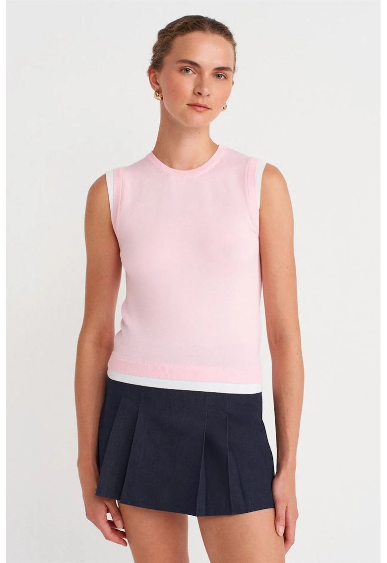 Top vesta fara maneci - roz pudra - tricot reiat - casual -