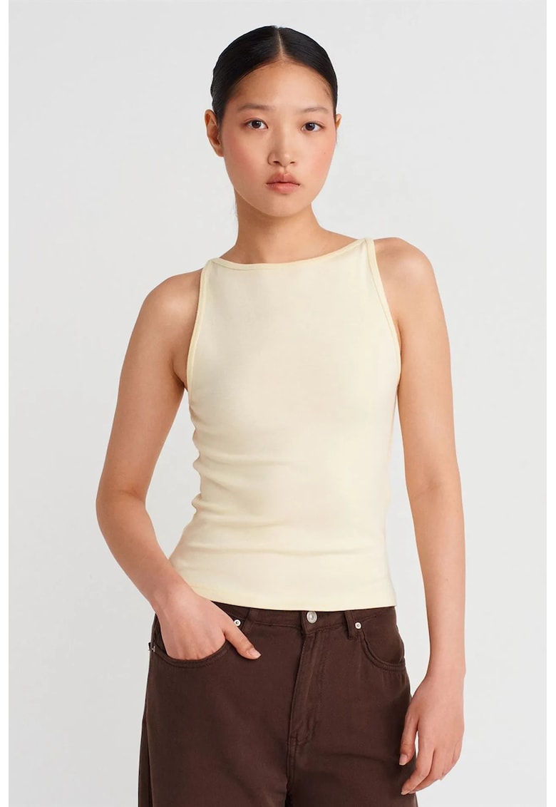 Bluza dama - bluza cu guler halter - croiala slim - crem natural - bumbac/modal/elastan