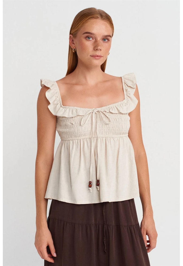 Bluza dama - fara maneci - volanase - oatmeal natural - 70% viscoza - 30% in