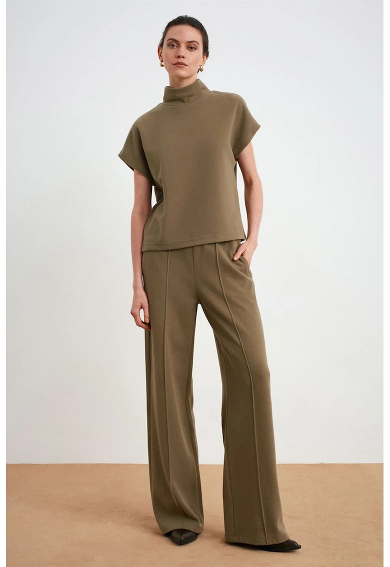 Bluza dama - tricotata - casual - cu nervuri - verde - poliester si bumbac