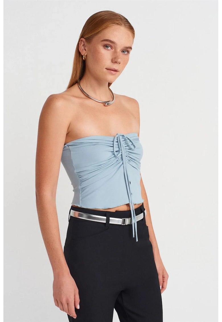 Bluza scurta - cu detaliu tip funda - albastru deschis - lycra -
