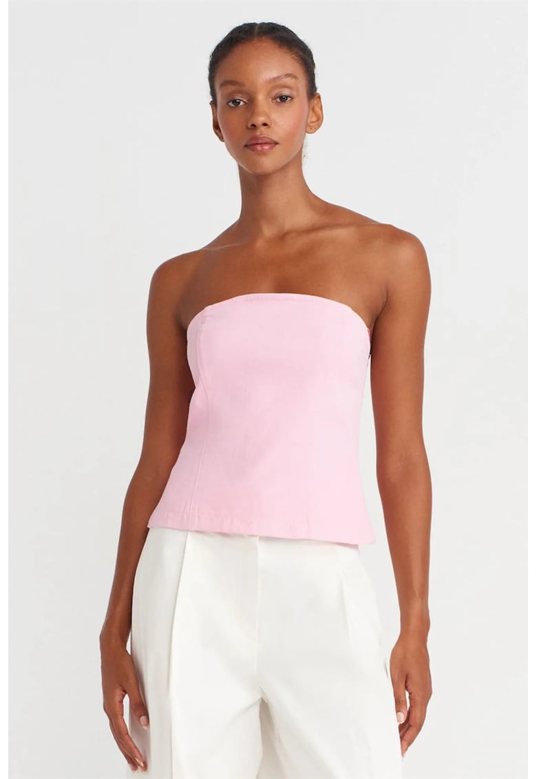 Bluza dama - tip peplum - roz pudra - bumbac-elastan