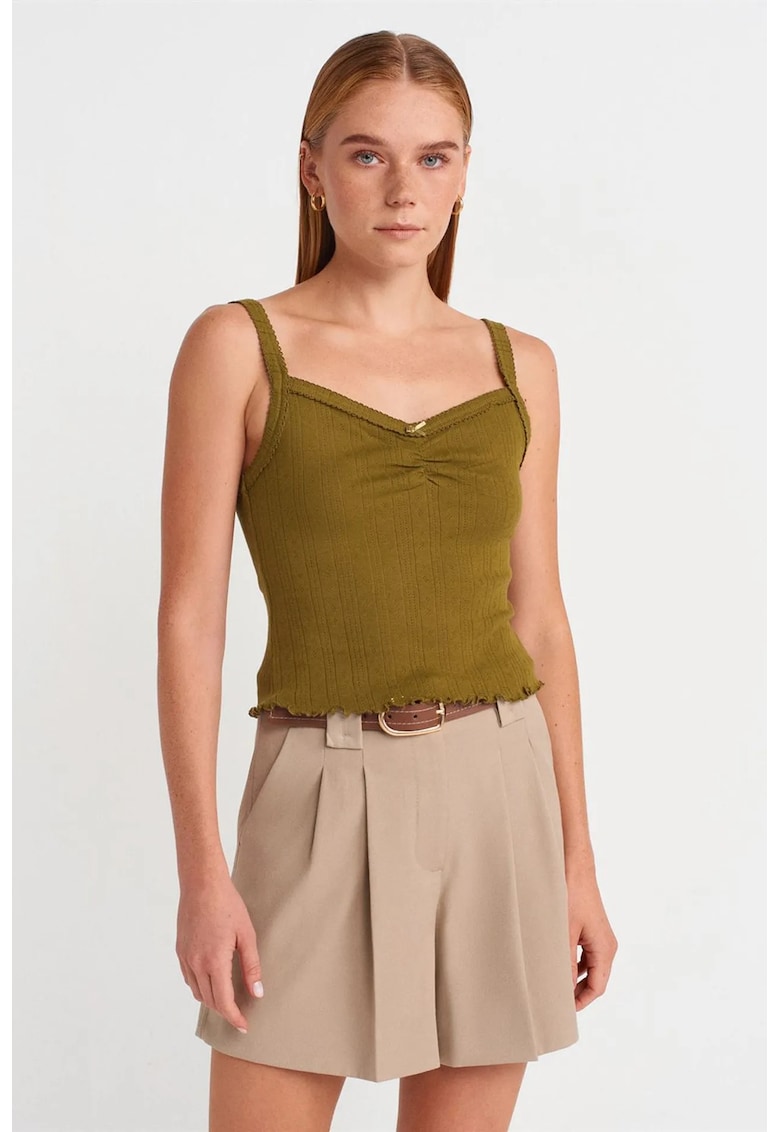 Bluza Cami bumbac reiat - decolteu patrat - verde masliniu - fara maneci