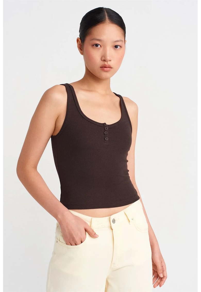 Bluza Cami Crop - slim fit - maro cafea - bumbac-modal-elastan